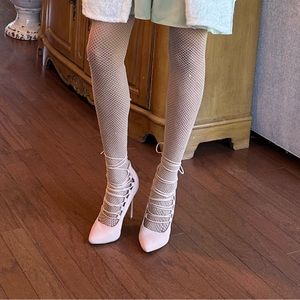 Charlotte Russe high heels ankle tie lt pink/“nude” color. Great condition. 4.5”